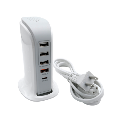 Cargador multipuerto 4xUSB + 1xUSB-C de 20W. Total output 35W