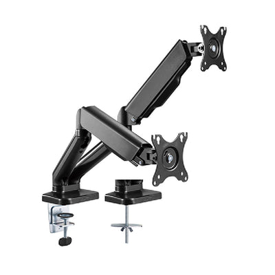 Brazo soporte ergonómico para 2 (dos) monitores tipo VESA 17-32" con resorte a gas y administración de cables, color negro, marca XUE® Modelo C024