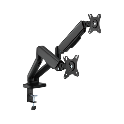 Brazo soporte ergonómico para 2 (dos) monitores tipo VESA 17-32" con resorte  y administración de cables, color negro, marca XUE® Modelo C024E