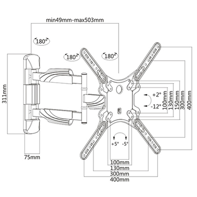 Soporte de Pared para TV 23-55 35KG VESA 100x100-400x400 Metal Negra XUE® BAS2365