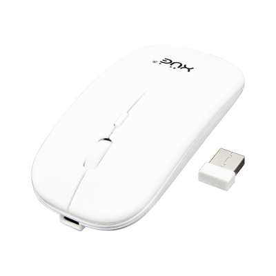 Mouse inalámbrico Silencioso Wireless 1600dpi 3-botones, 2.4GHZ + Bluetooth 5.0, Bateria 500mAh, USB-C, color Blanco,XUE®