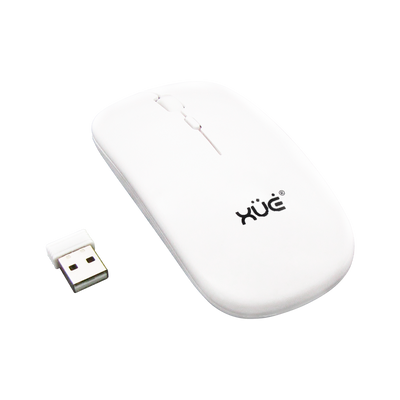 Mouse inalámbrico Silencioso Wireless 1600dpi 3-botones, 2.4GHZ + Bluetooth 5.0, Bateria 500mAh, USB-C, color Blanco,XUE®