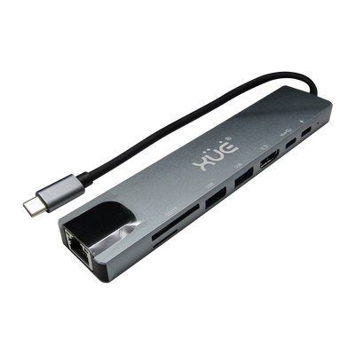 Docking Station 8-1 TIPO-C 3.1 Gen1 a USB3.0 + USB2.0 + HDMI 4K + RJ45 10/100 +PD 100W + TYPE C (DATA) + SD/TF, XUE® GRIS