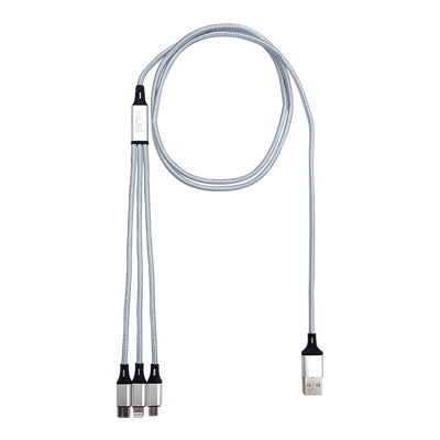 Convertidor USB-A a Triple conexión 2A 1m Lightning + USB-C + micro USB color Gris recubierto en nylon