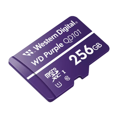 Memoria micro SD 256GB C10 U1 V10 R-W 100/60 Mbps WD Purple QD101 SURVIELLANCE WDD256G1P0C/256GB para cámaras IP y video vigilancia